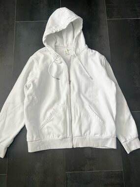 H&M White Fleece-Lined Zip Hoodie, Size XL